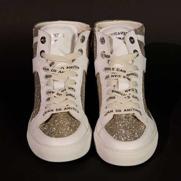 Zadig & Voltaire ZV1747 High Flash Sneakers Silver - NWOT - Size 37 - Picture 1 of 4
